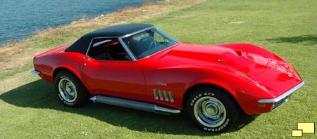 1969 Corvette convertible with vinyl covered hardtop Color: Monza Red