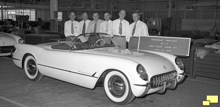 Sign reads: Chevrolet Corvette No. -1  Chev. Flint Assem. Div. June, 30 - 1953