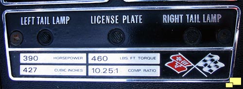 1969 Corvette L36 Engine Specifications Plate