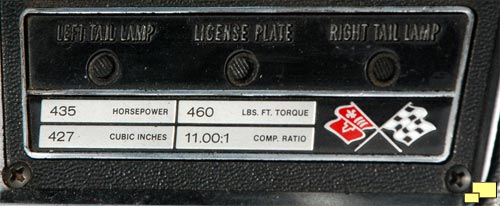 1969 Corvette L71 Engine Specifications Plate
