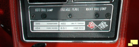 1971 Corvette LS5 Engine Statistics Plate