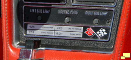 1971 Corvette LS6 Engine Statistics Plate