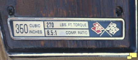 1974 Corvette L82 Engine Specifications Plate