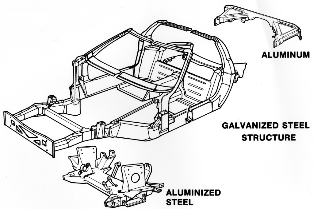 Chevrolet Corvette C4 frame, components.