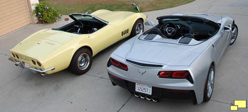 2016 Corvette C7 in Blade Silver Metallic with 1968 Corvette C3 in Safari Yellow