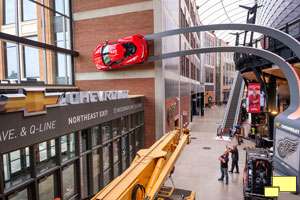 A next generation 2020 Corvette Stingray takes its place mounted on a wall above the Chevrolet portal Tuesday, September 10, 2019 at Little Caesar's Arena in Detroit, Michigan. Chevrolet is the official vehicle of Little Caesar's Arena - home of the Detroit Red Wings and Detroit Pistons.