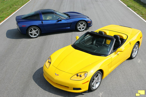 C5 Corvette Coupe Le Mans Blue, Convertible in Velocity Yellow