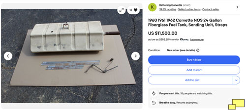 Corvette NOS Fuel Tank eBay Auction