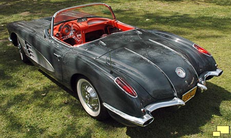 Rear view of 1958 Corvette with trunk spears